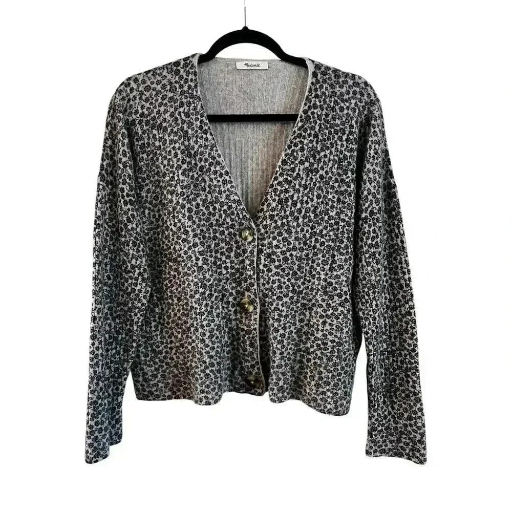 Madewell Vintage Ditsy Cameron Ribbed Cardigan Sweater SIZE S Alpaca Wool Blend